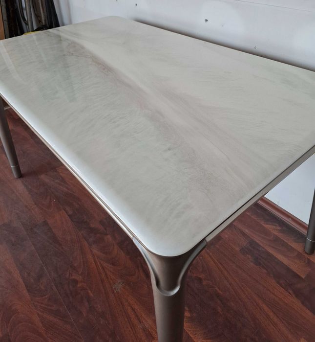 Masa MARMURA Alba insertie gri in valuri 130x80