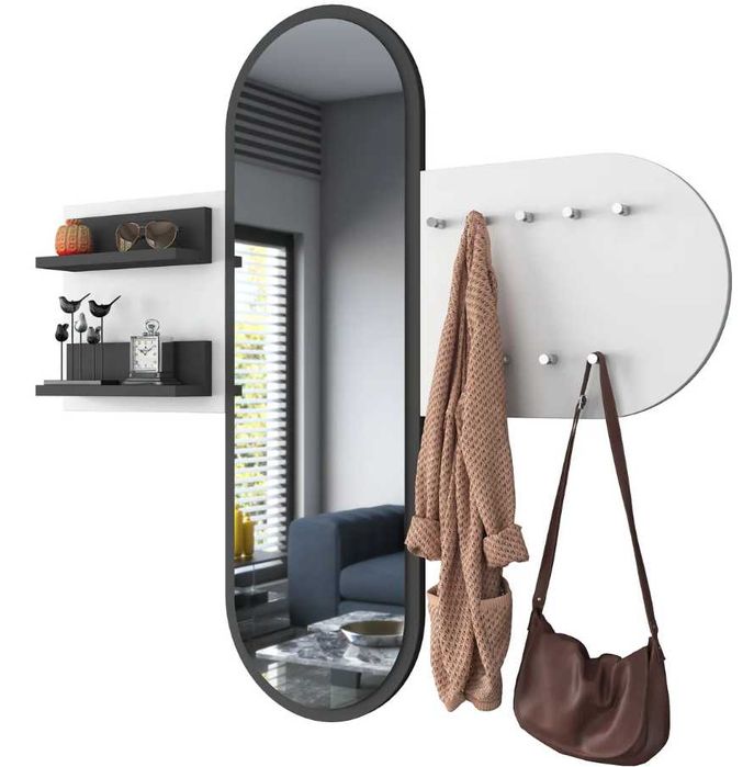 Закачалка с огледало Puzzle-home 2445, Бял - черен/натурален, Промоция