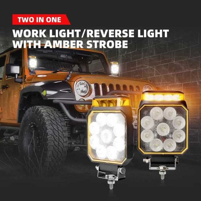 90W LED Халоген Диоден Фар с Аварийна Светлина Блиц Маяк Боен Фар