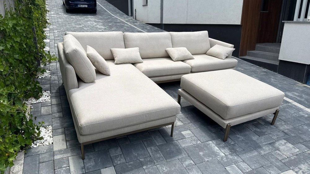 Colțar living 3x2 m crem/bej – NOU, nefolosit, cu taburet, design premium