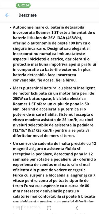 Bicicletă electrică, Foride Roamer 1 ST, 27.5"x17", 36V250W, IPX4, 25km/h, senzor de cadenta de inalta precizie cu 12 magneti  - 3800 LEI NEGOCIABIL