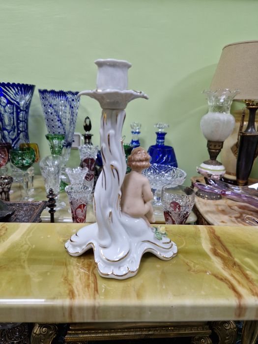 Страхотен рядък антикварен немски порцеланов свещник Dresden