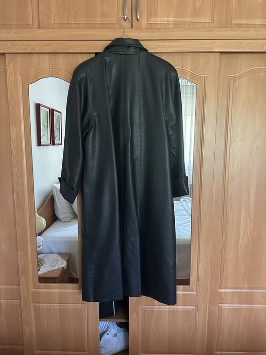 Дълго дамско кожено палто, размер L