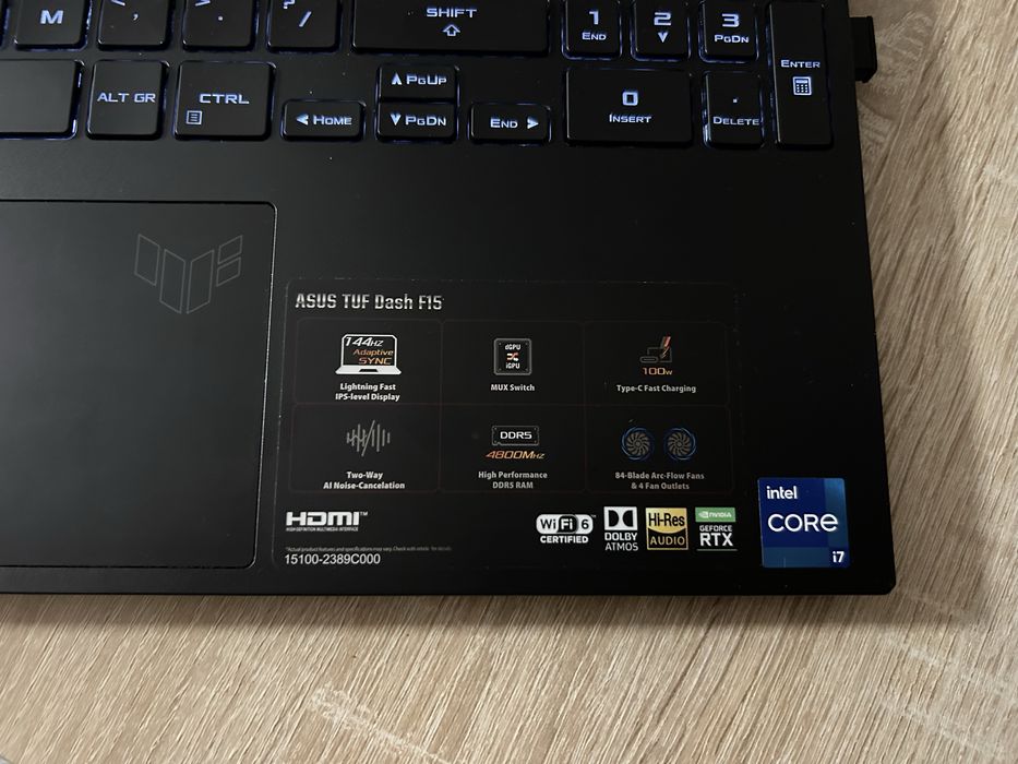 Laptop  ASUS TUF DASH F17 I7-12650H RTX 3050 Ti 4GB SSD 512GB 8 GB RAM