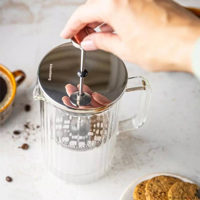 Infuzor cafea, ceai cu piston si capac argintiu, sticla, 1 L,