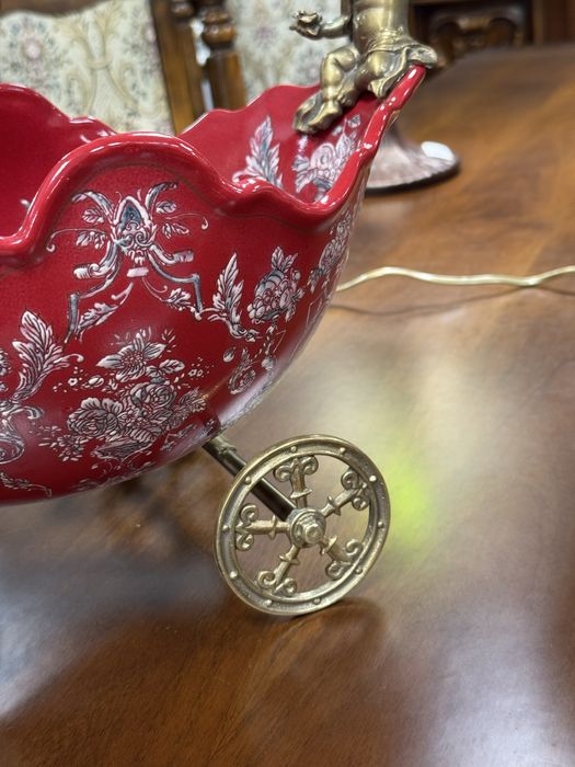 Fructiera deosebita din portelan craquelle si elemente bronz