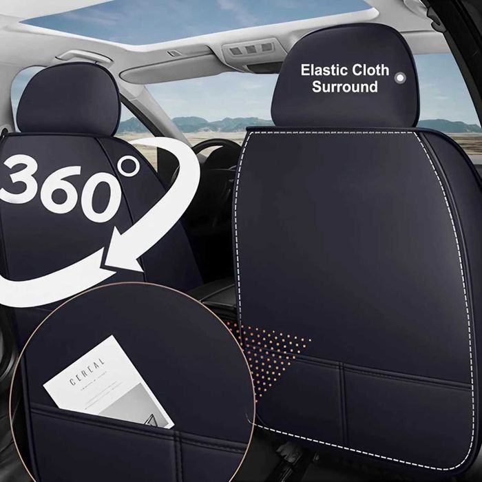 Луксозна универсална кожена тапицерия с лумбална опора за предни и задни седалки, черна