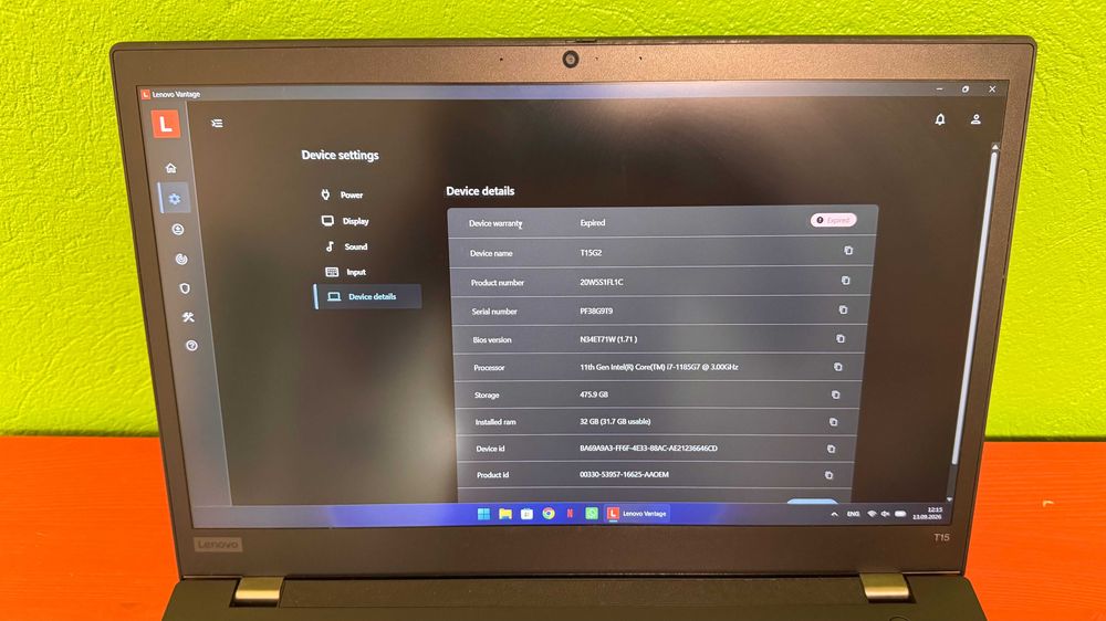 Thinkpad T15 Gen 2i, core I7-1185G7, 32 GB RAM, 512 GB NVME Samsung - impecabile