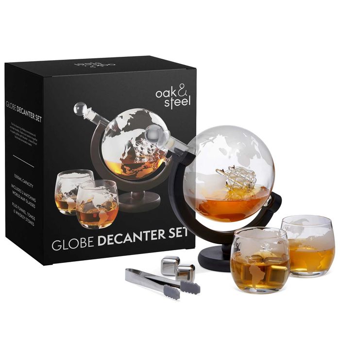 Globe Decanter Set Oak & Steel - Декантер Глобус 1.5Л с 2 Чаши