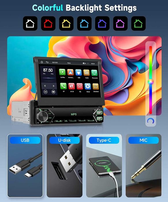 DAB/DAB+ Безжично еднодиново автомобилно радио с Carplay/Android Auto