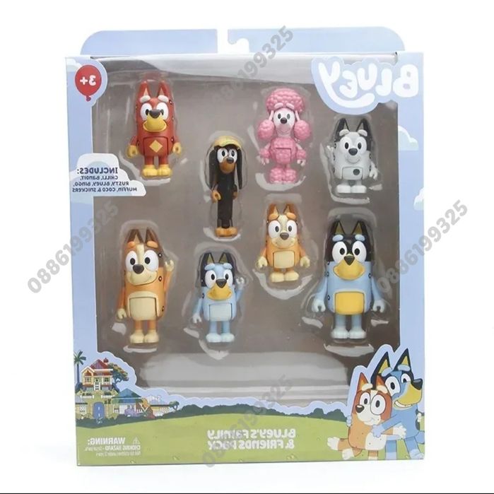 Голям Комплект 8 броя фигурки Блуи и Бинго, Bluey and Bingo фигурки