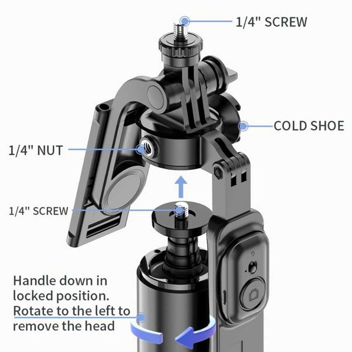 Селфи стик HSU C08 Long 2.02 м | Трипод | Сваляща се глава | 360°