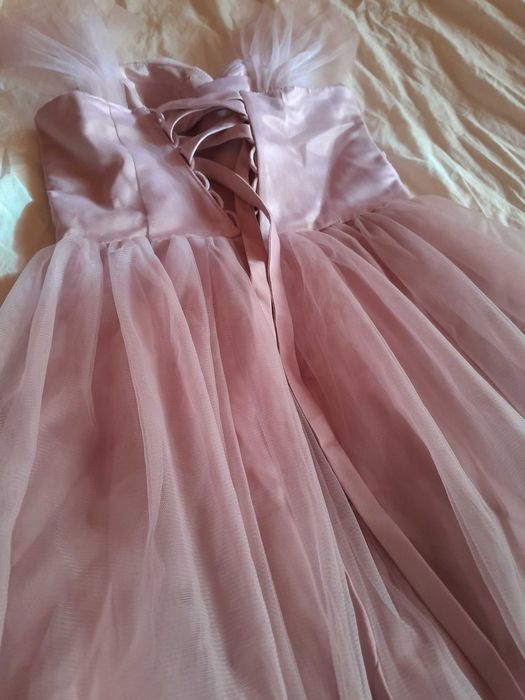 Официална дълга рокля, светло розово, тюл