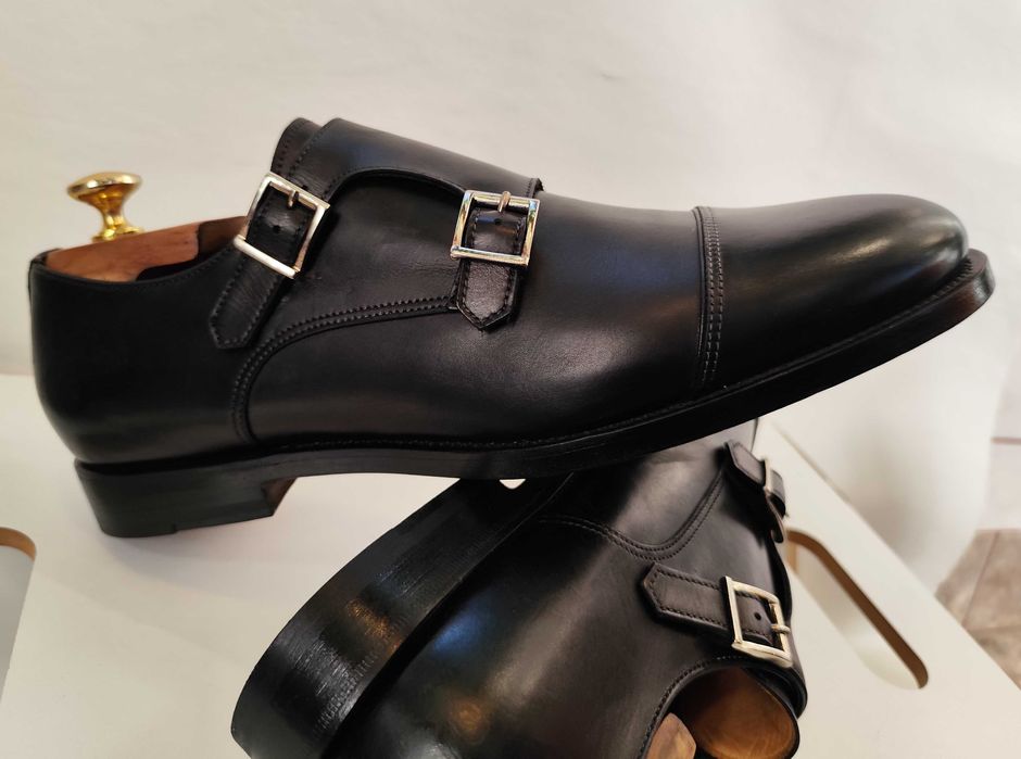Pantofi monk 41 41.5 42 de lux SANTONI lucrati manual piele naturala