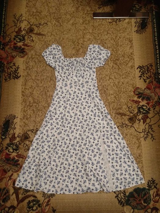 Платье сарафан белый с цветочками крестьянка