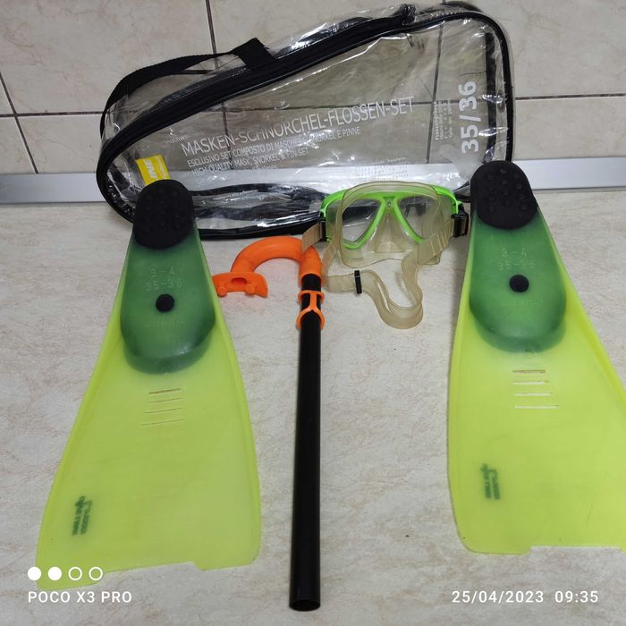 Labe inot Dive Line + ochelari+ tub respirat,  marimea 35-36