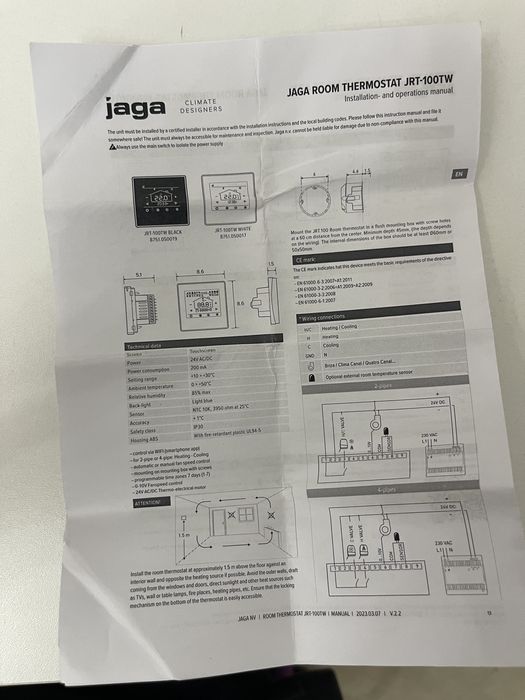 Комнатный термостат Jaga JRT-100TW