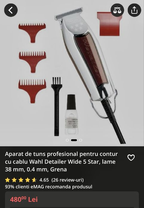 Aparat de tuns profesional cu cablu WAHL DETAILER wide 5star