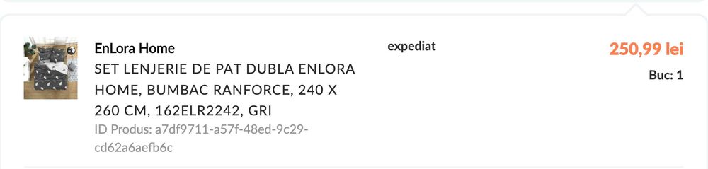 Set lenjerie pat dubla EnLora Home, bumbac, 240x260 cm, 162ELR2242 gri