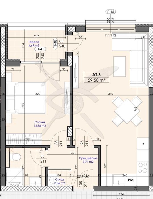 Двустаен апартамент в Марково 99168