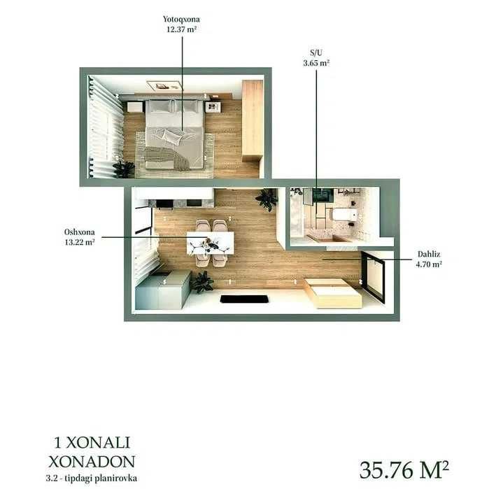 1-комнатная квартира в ЖК Bashkent | 35,7 м² | Новостройка