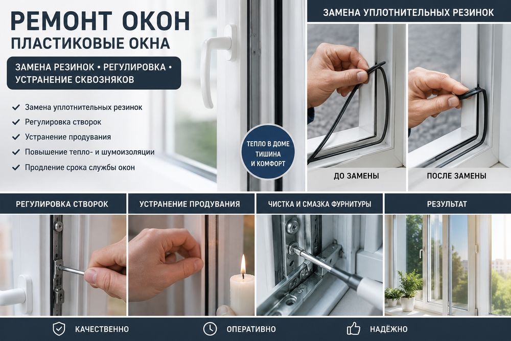 Пластиковые окна: ремонт, регулировка, замена резинок