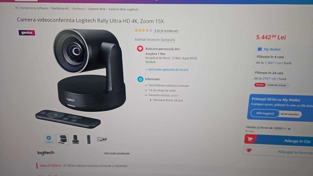 Camera videoconferinta Logitech Rally 4KUHD,Zoom15XOptic,Videochat,OBS