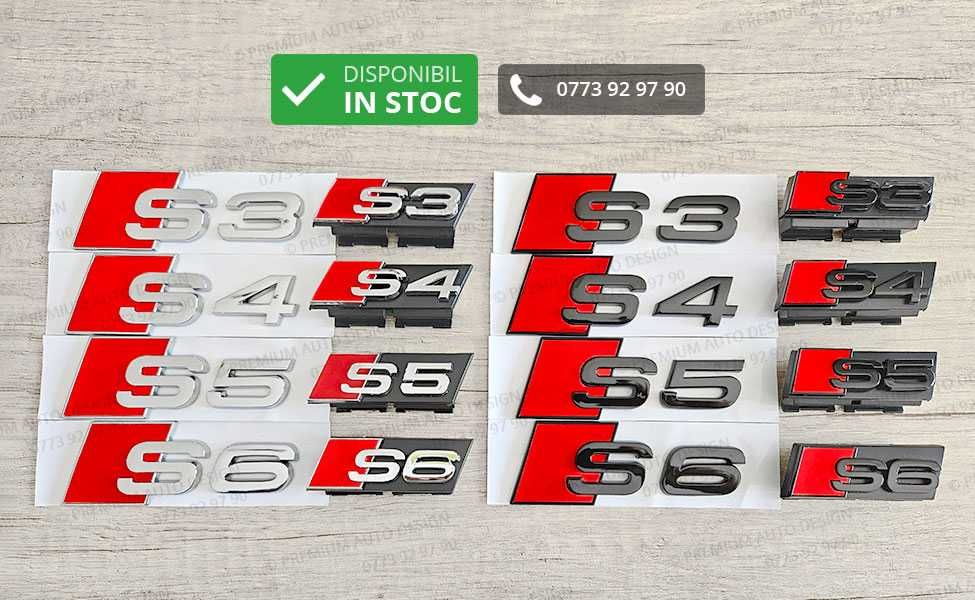 Set embleme / sigle metalice (crom sau negre) - Audi S3 / S4 / S5 / S6