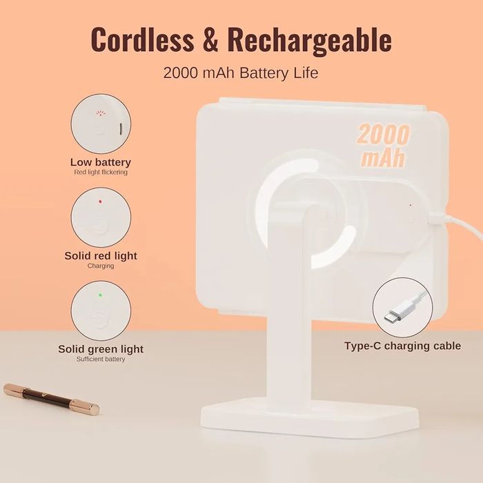 Огледало за грим със LED светлини, акумулаторно 2X,3X