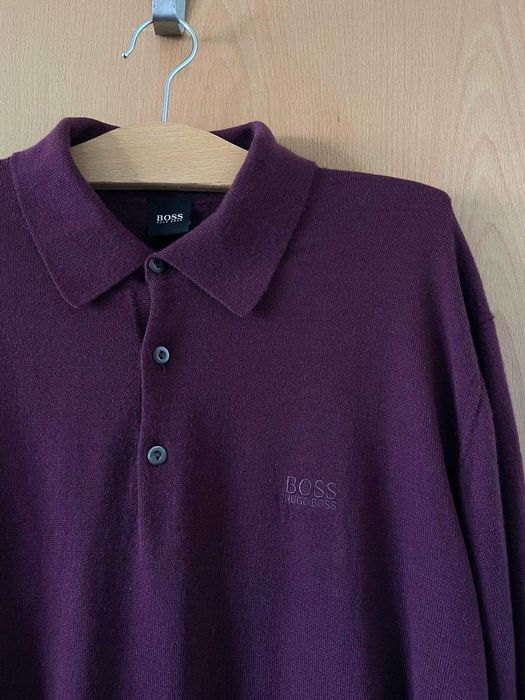 Pulover visiniu Hugo Boss din 100% lana virgina, marimea XL