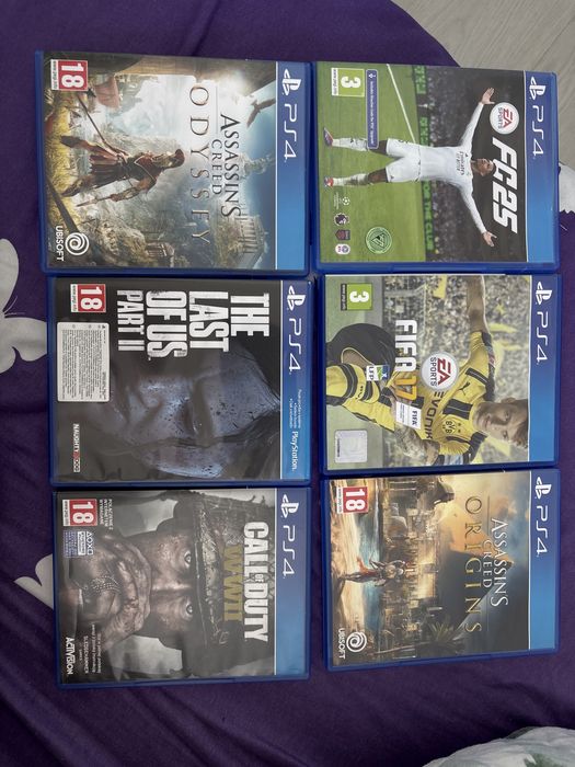 Jocuri PS 4( Fifa 25, 17; AC Odissey, Origins; The last of Us II, Call of Duty WWII