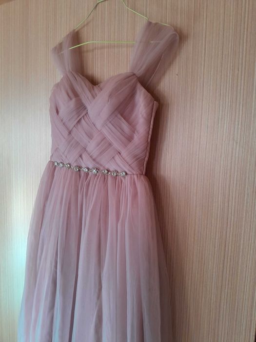 Официална дълга рокля, светло розово, тюл