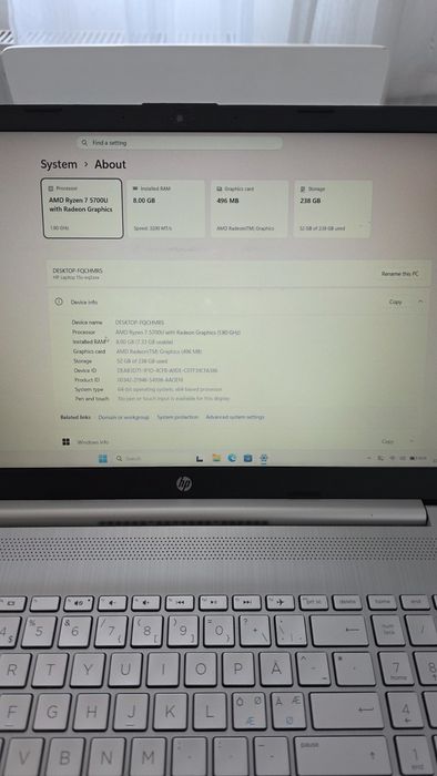 Laptop HP 15S Amd Ryzen 7 5700U 8 gb ddr4!