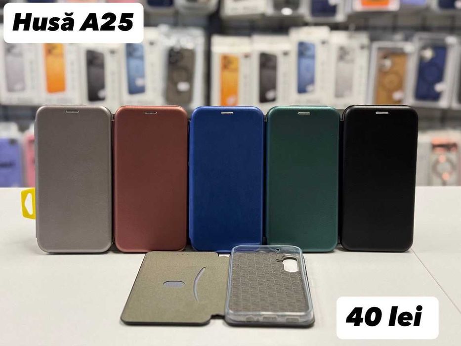 Husa piele ecologica tip carte, folie, cablu, incarcator Samsung A25