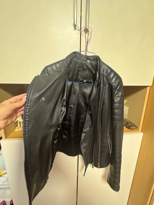 Geaca piele  cu guler de blana