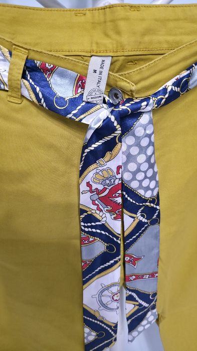 Pantaloni chino damă, galben mustar, curea satinata, marimea M