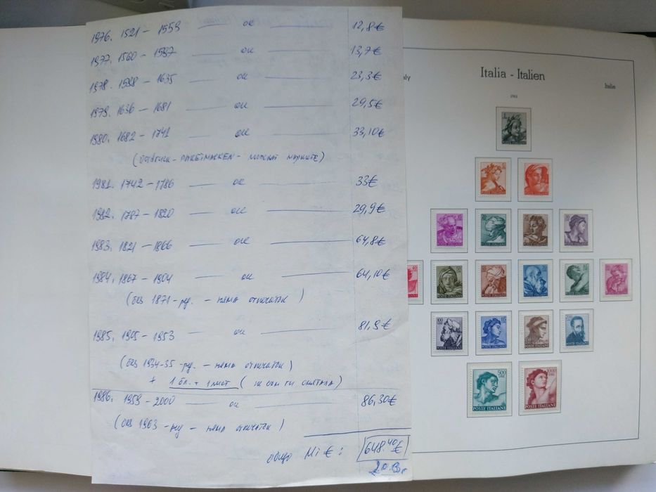 Албум с марки Колекция Италия 1960 - 1986 г.