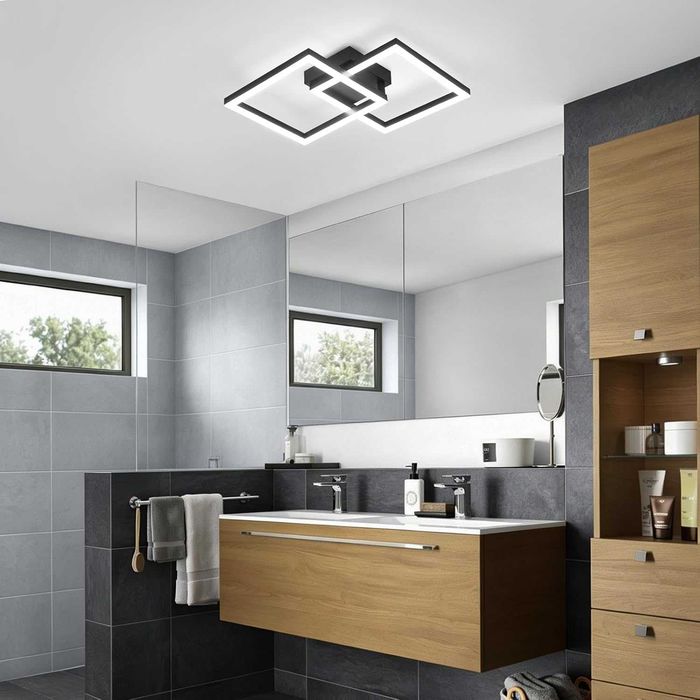 LED лампа за таван 22 W 47 см 6500 K, черна геометрична визия, висок CRI (90+)