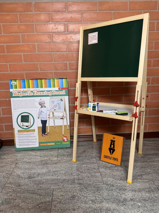 Двусторонняя детская магнитная доска и подставка для доски 180х44см