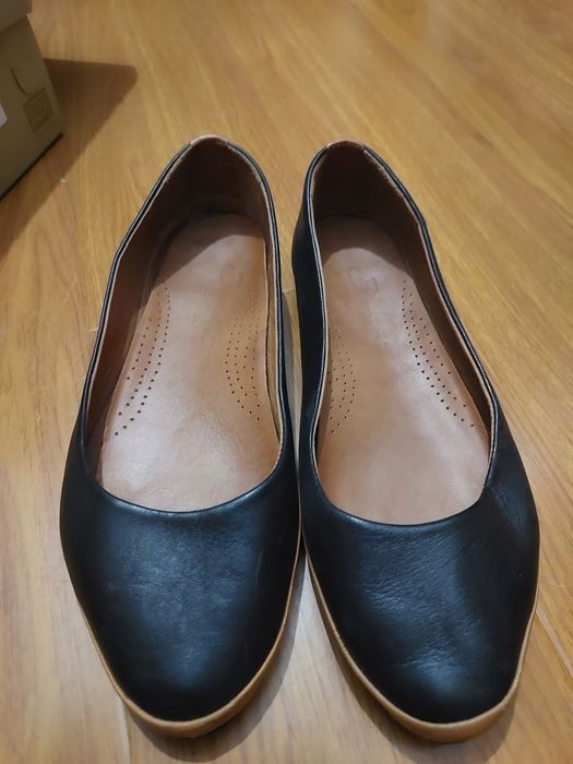 Balerini/opincute negru cu crem, benvenuti, piele naturală, mărimea 36