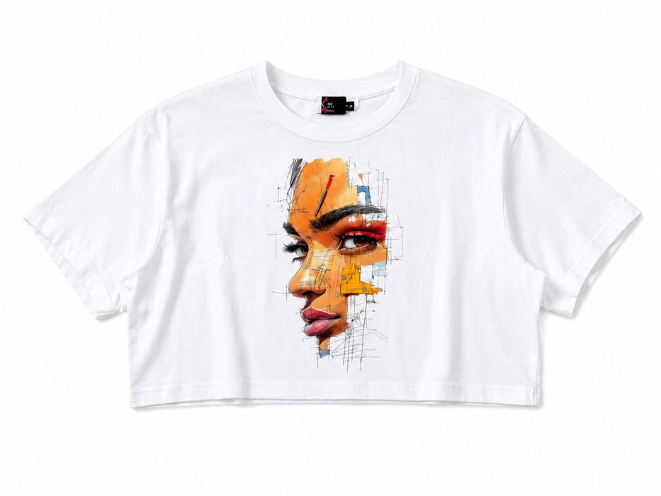 Дамски crop top Face Art – бял и черен модел