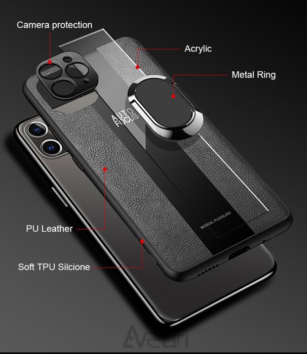 iPhone 14 14+ 14 Pro 14 Pro Max / PORSCHE кожен кейс с пръстен