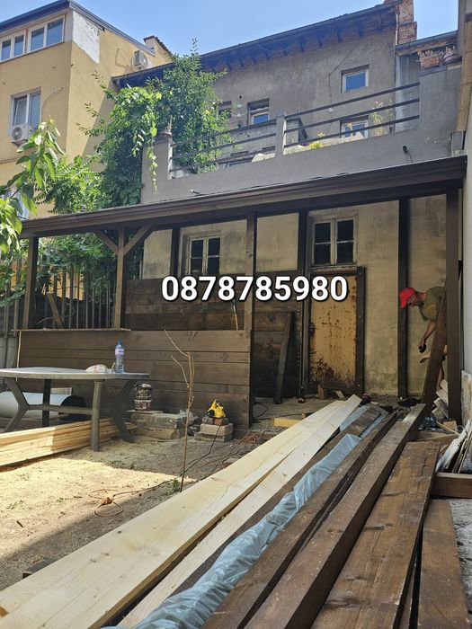 Дървени навеси тераси козирка бараки