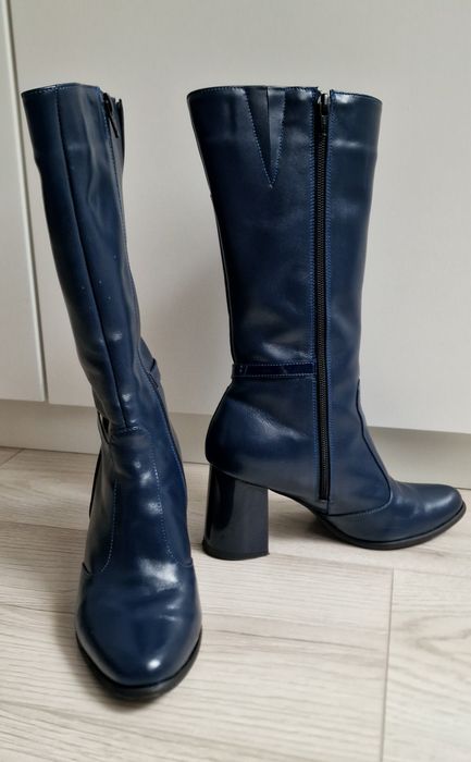 Cizme piele naturala, bleumarin, marimea 35