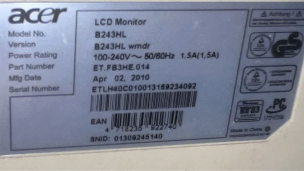 Монитор acer b243hl lcd