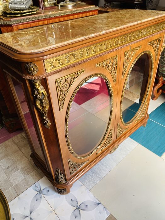 Comoda Vintage Vitrina Marmura Bronz Lemn Masiv