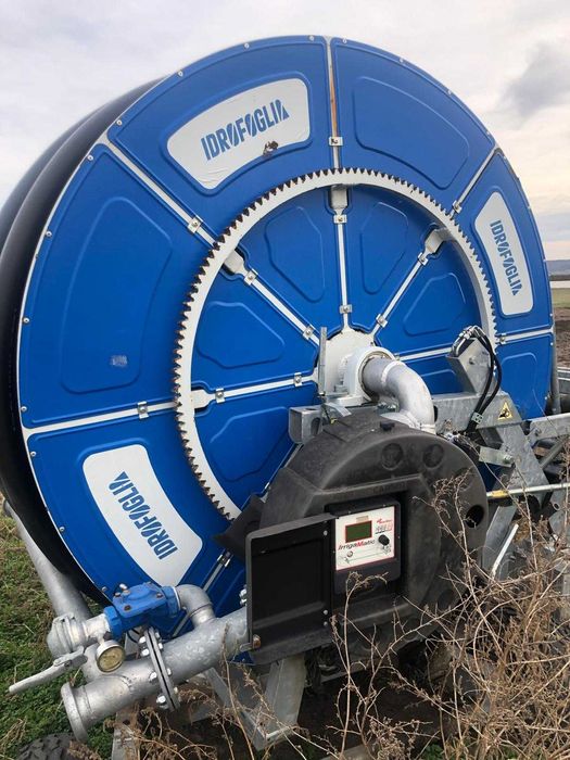 Instalatie de irigat cu tambur, tun de capat si rampa de udare