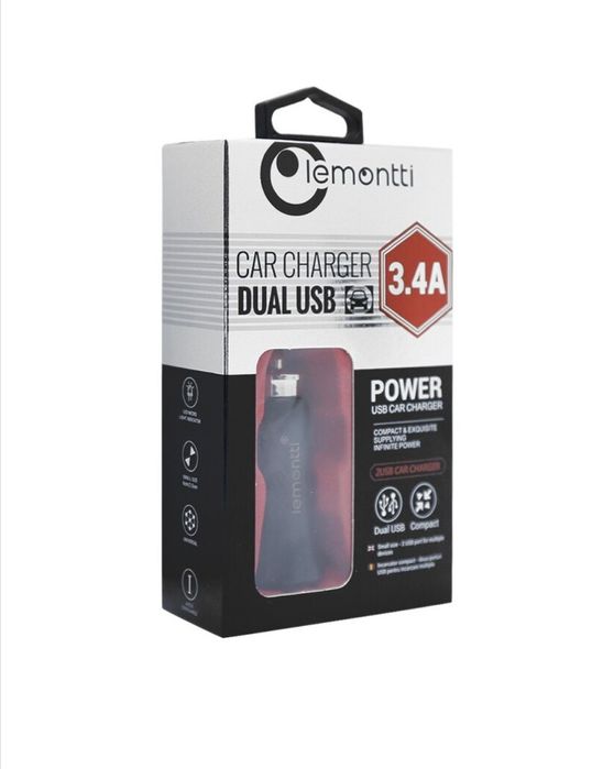 Încărcător / charger auto Rapid, Lemontti, Dual USB, 3.4A, Negru