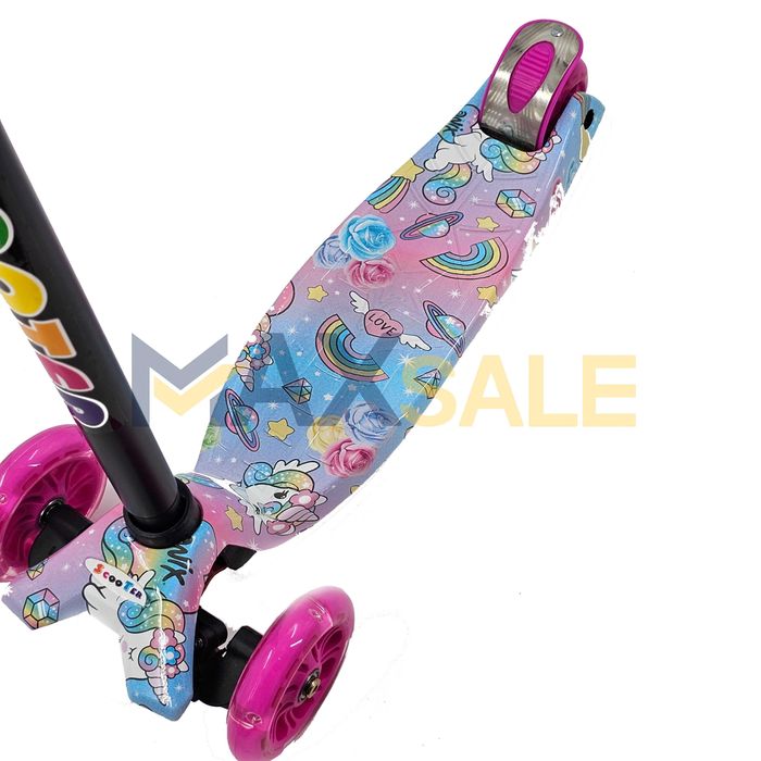Детска тротинетка 3 светещи колела еднорози/розово/синьо скутер колело