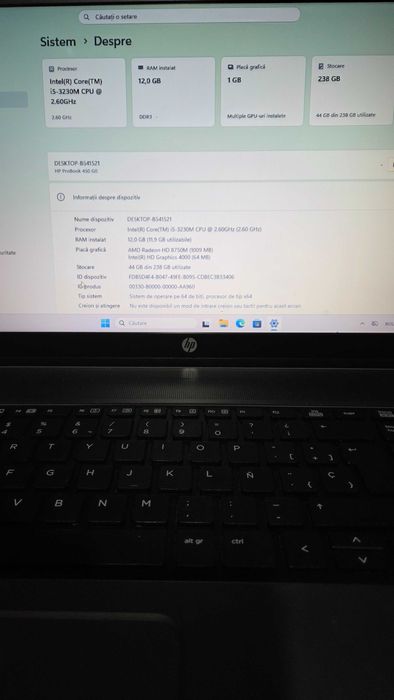 Laptop HP ProBook 450 GO i5 12 gb mem 256 gb ssd